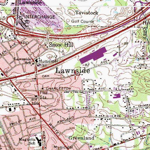 Topographic Map of Lawnside, NJ