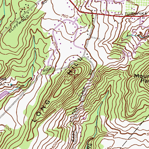 Topographic Map of Long Hill, NJ