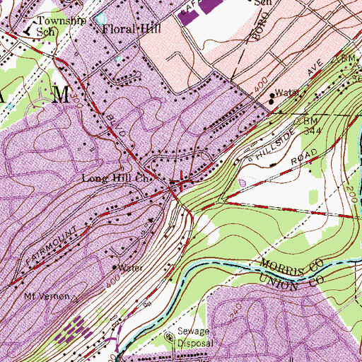 Topographic Map of Long Hill Church, NJ