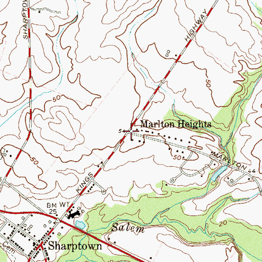 Topographic Map of Marlton Heights, NJ