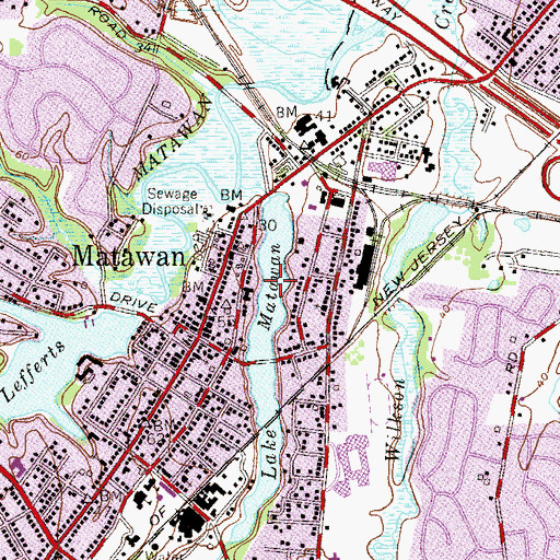 Topographic Map of Lake Matawan, NJ