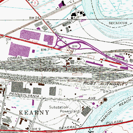 Topographic Map of Meadows Yard, NJ