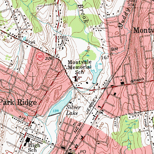 Topographic Map of Memorial Elementary School, NJ