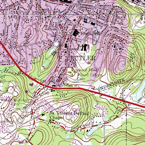 Topographic Map of Mount Calvary Cemetery, NJ