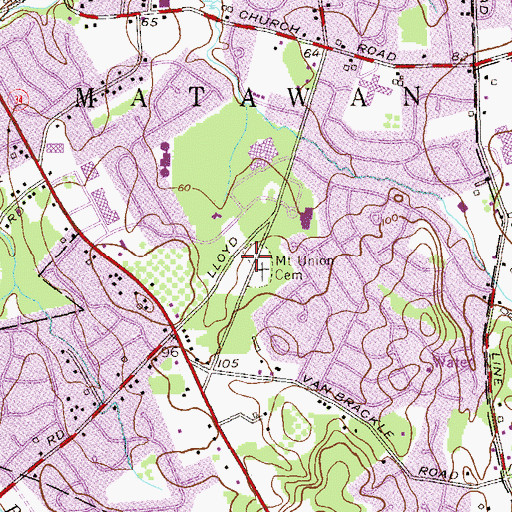 Topographic Map of Union Prospect Cemetery, NJ