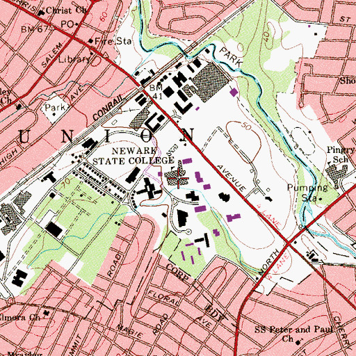Topographic Map of Kean University, NJ