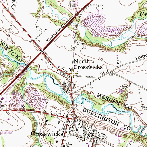 Topographic Map of North Crosswicks, NJ
