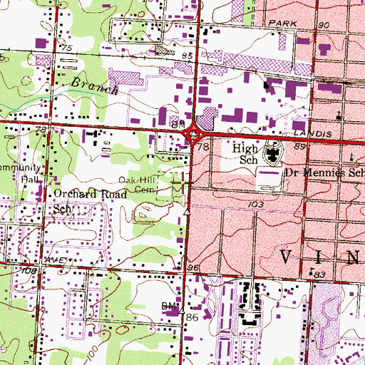 Topographic Map of Oak Hill Cemetery, NJ