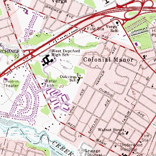Topographic Map of Oakview Elementary School, NJ