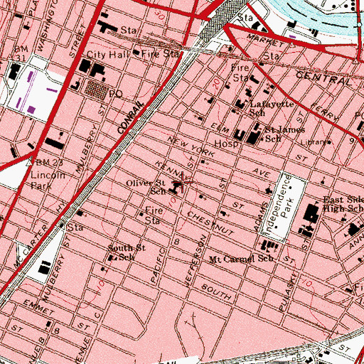 Topographic Map of Oliver Street Elementary School, NJ