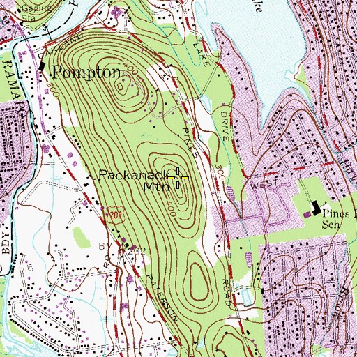 Topographic Map of Packanack Mountain, NJ