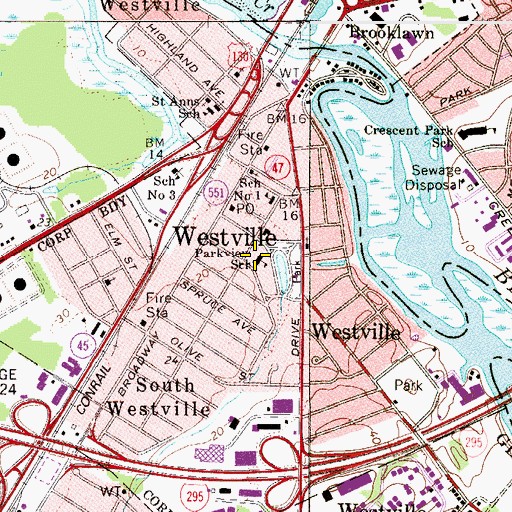 Topographic Map of Parkview Elementary School, NJ