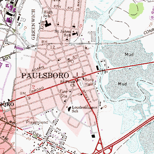 Topographic Map of Paulsboro, NJ