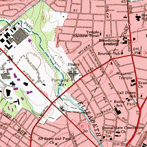 Topographic Map of Pingry School (historical), NJ