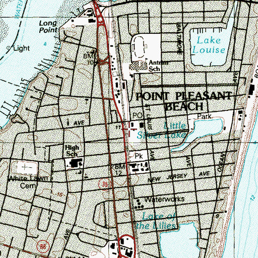 Topographic Map of Point Pleasant Beach, NJ