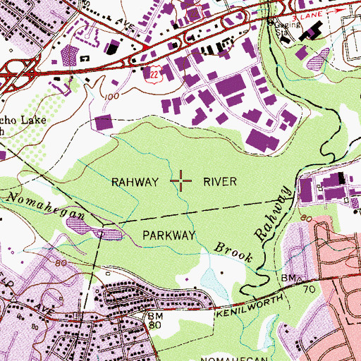 Topographic Map of Rahway River Parkway, NJ