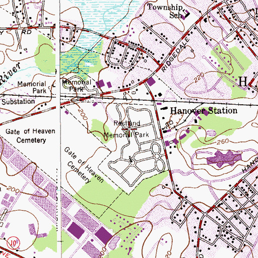 Topographic Map of Restland Memorial Park, NJ
