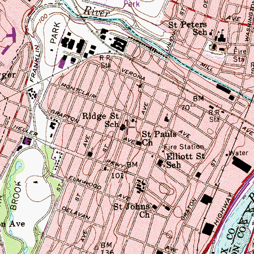 Topographic Map of Ridge Street Elementary School, NJ