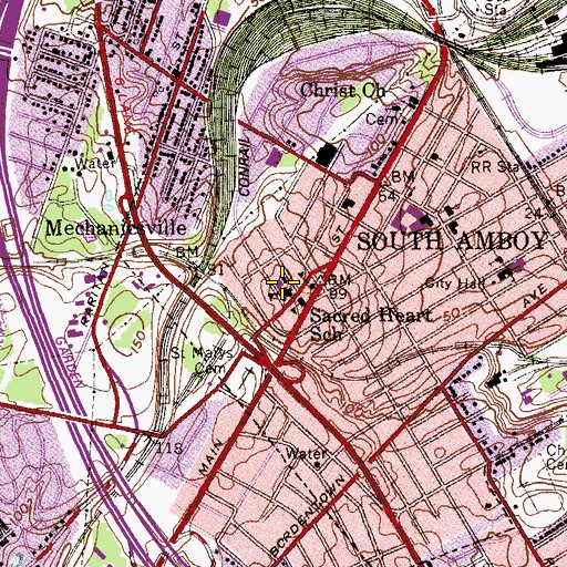 Topographic Map of Sacred Heart Elementary School, NJ