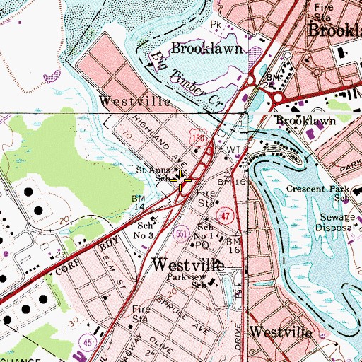 Topographic Map of Saint Anns School, NJ