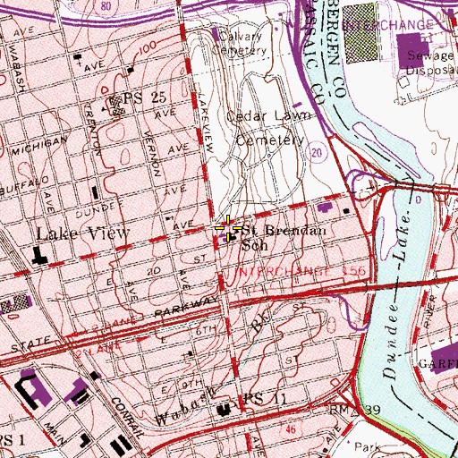 Topographic Map of Saint Brendan School, NJ