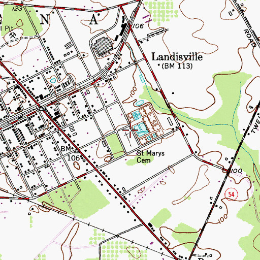 Topographic Map of Saint Marys Cemetery, NJ
