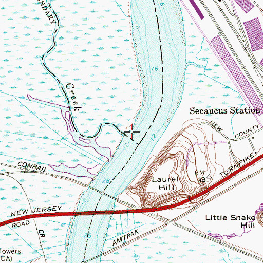 Topographic Map of Sawmill Creek, NJ