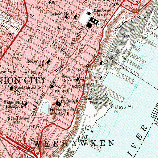 Topographic Map of Theodore Roosevelt Number 5 Elementary School, NJ