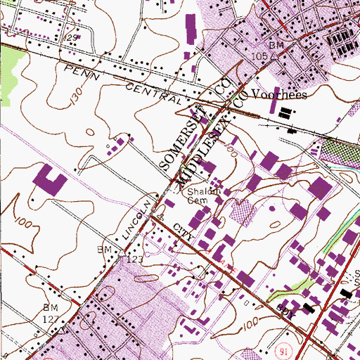 Topographic Map of Shalom Cemetery, NJ