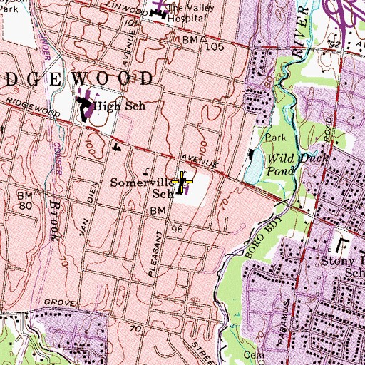 Topographic Map of Somerville Elementary School, NJ