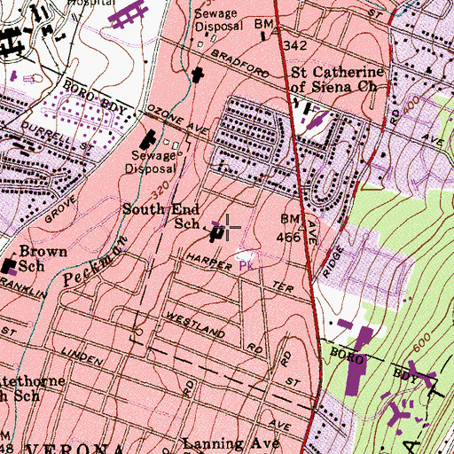 Topographic Map of South End Elementary School, NJ
