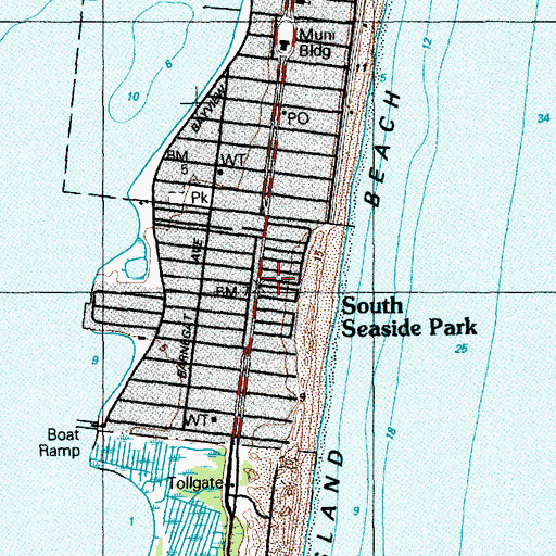 Topographic Map of South Seaside Park, NJ