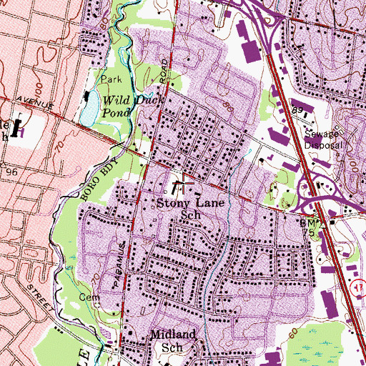 Topographic Map of Stony Lane Elementary School, NJ