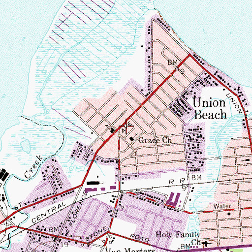 Topographic Map of Union Beach, NJ
