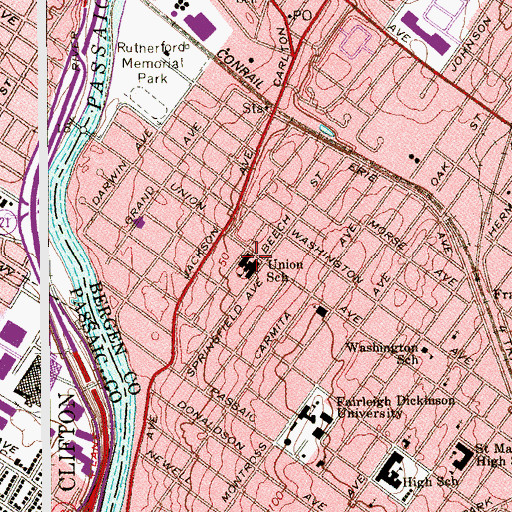 Topographic Map of Union Elementary School, NJ