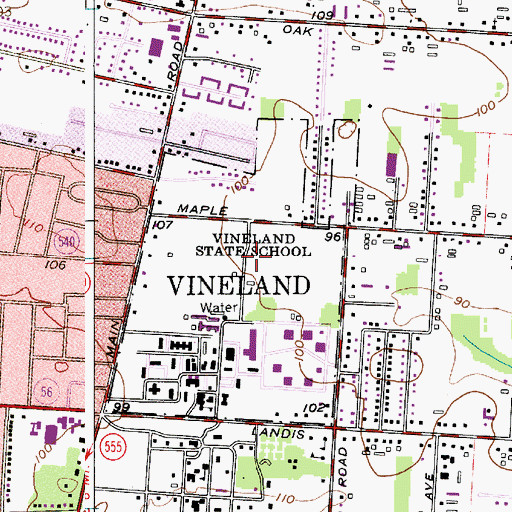 Topographic Map of Vineland State School, NJ