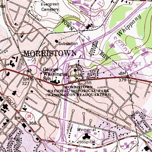Topographic Map of Washington Headquarters National Park, NJ