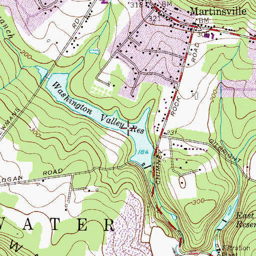 Topographic Map of Washington Valley Reservoir, NJ