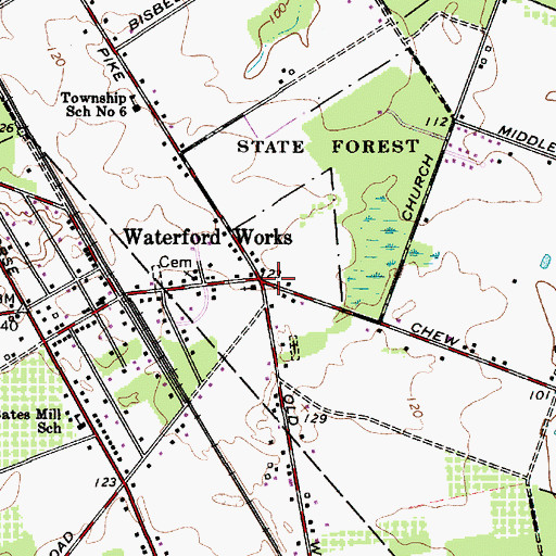 Topographic Map of Waterford Works, NJ