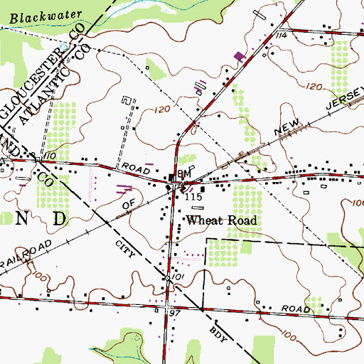 Topographic Map of Wheat Road, NJ