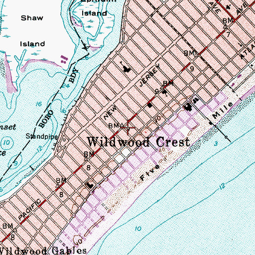 Topographic Map of Wildwood Crest, NJ