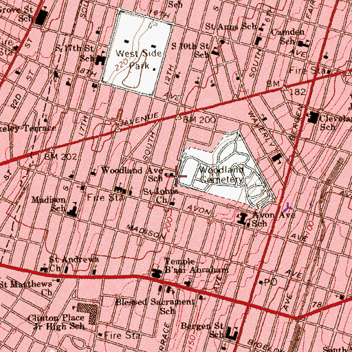 Topographic Map of Woodland Avenue School, NJ