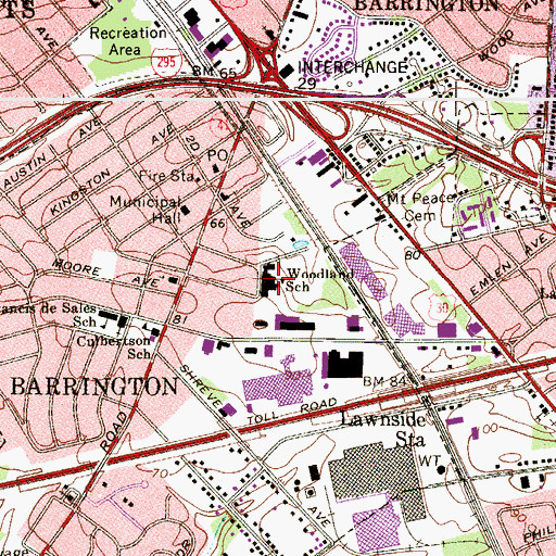 Topographic Map of Woodland Elementary School, NJ