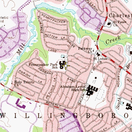 Topographic Map of Pennypacker Park, NJ