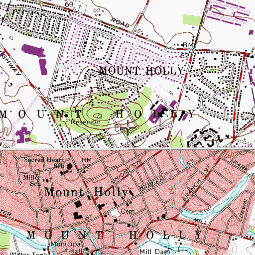 Topographic Map of Mount Holly Cemetery, NJ