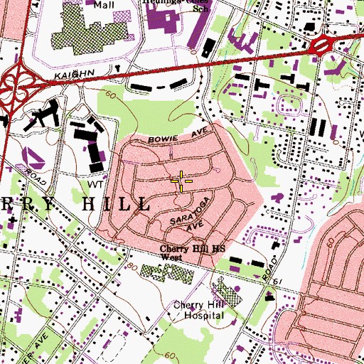 Topographic Map of Cherry Hill Estates, NJ