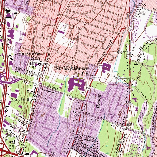 Topographic Map of Paramus High School, NJ