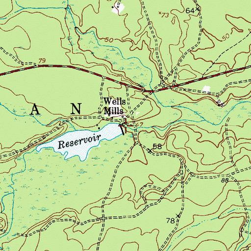 Topographic Map of Wells Mills Reservoir Dam, NJ
