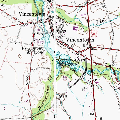 Topographic Map of Vincentown Millpond, NJ
