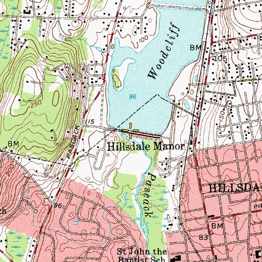 Topographic Map of Woodcliff Lake Dam, NJ